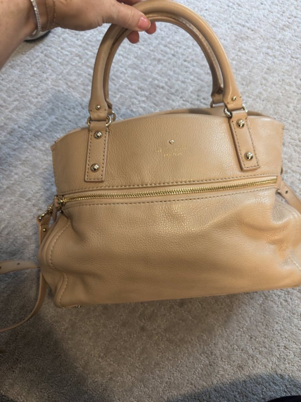 Kate Spade Tan Pebbled Leather Satchel Crossbody Bag + Dust Bag